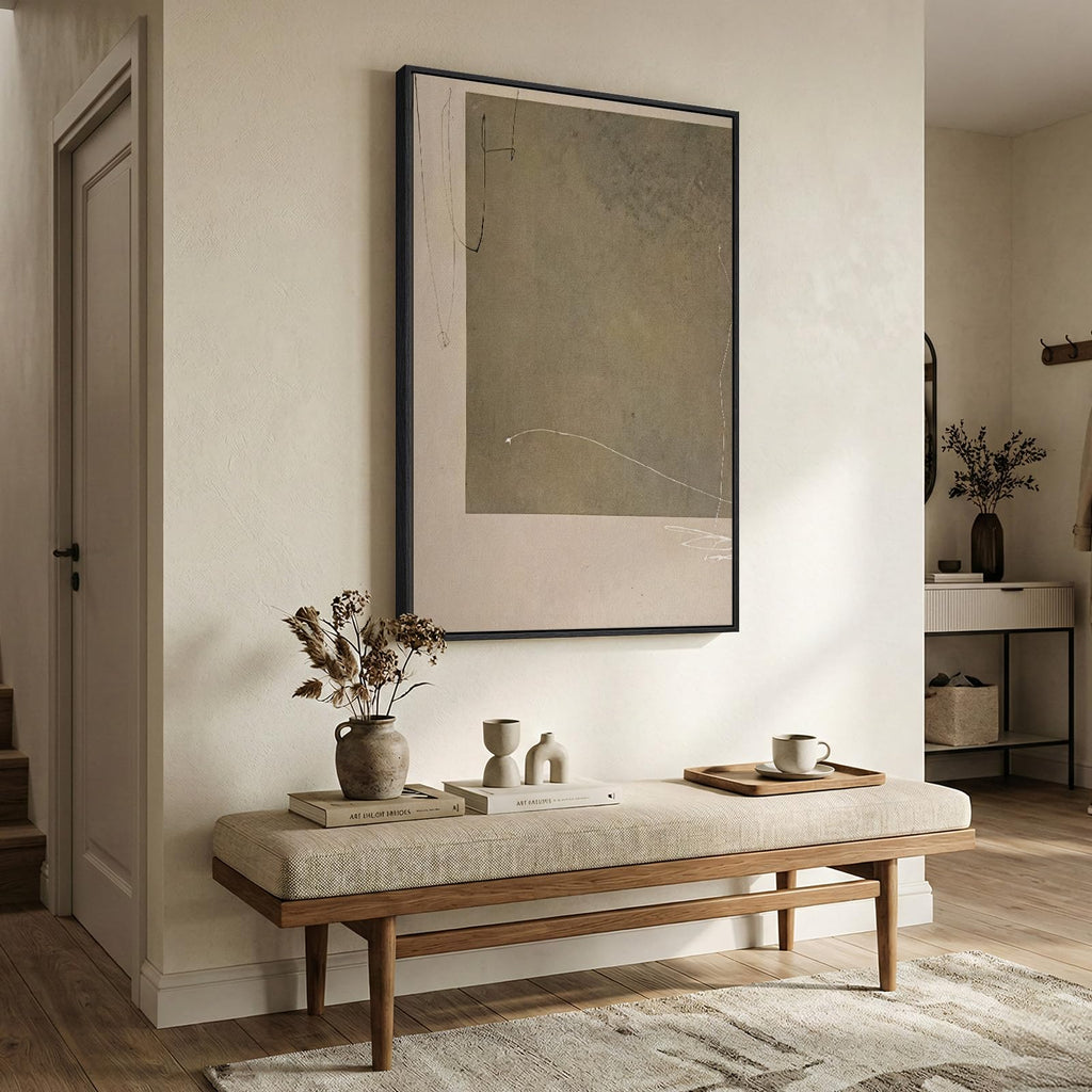 Framed Neutral Beige Taupe Abstract Wall Art, 1 Piece 24x36 In