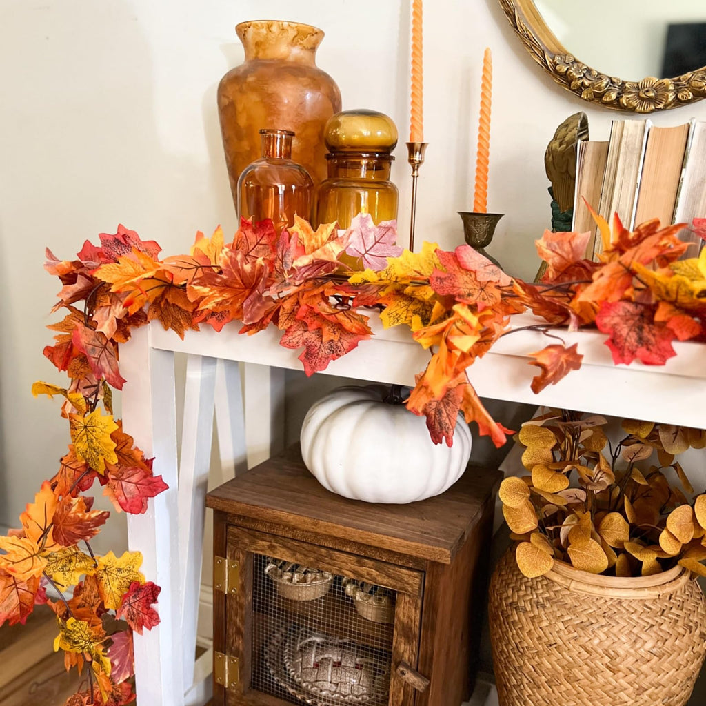 9 Pack Fall Leaf Garland, Total 53.1Ft Artificial Fall Vines Autumn Garland Fall Maple Leaves Thanksgiving Decor