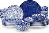 SELENE Plates and Bowls Set for 6, 24 Pieces Dinnerware Sets, Mircowave and Dishwasher Safe Dishes Set