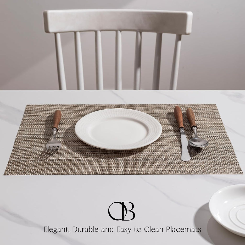 Placemats - Easy Clean Woven Vinyl Placemats for Dining Table, Indoor/Outdoor Place Mats, Washable PVC Table - Set of 6