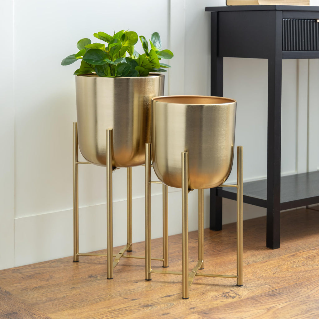 Metal Dome Planters, Set of 2, 19", 22"H, Gold