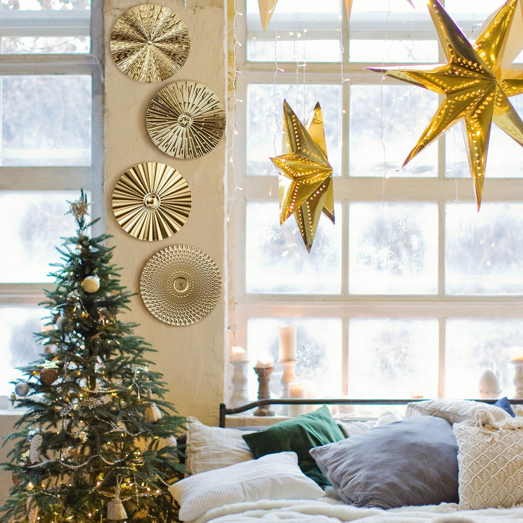 4 Pcs 12 Inch Gold Metal Wall Art Decor Modern Sunburst Decor