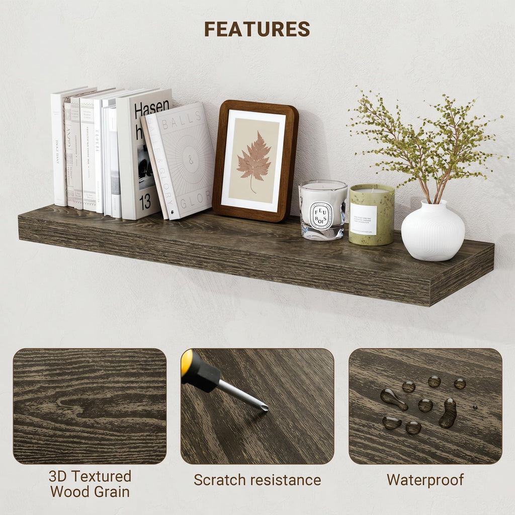 72in Floating Shelves, 9.25" Deep x 1.5" Thick Floating Shelves for Wall, Wooden Shelves, 1 Pack, Grey Oak