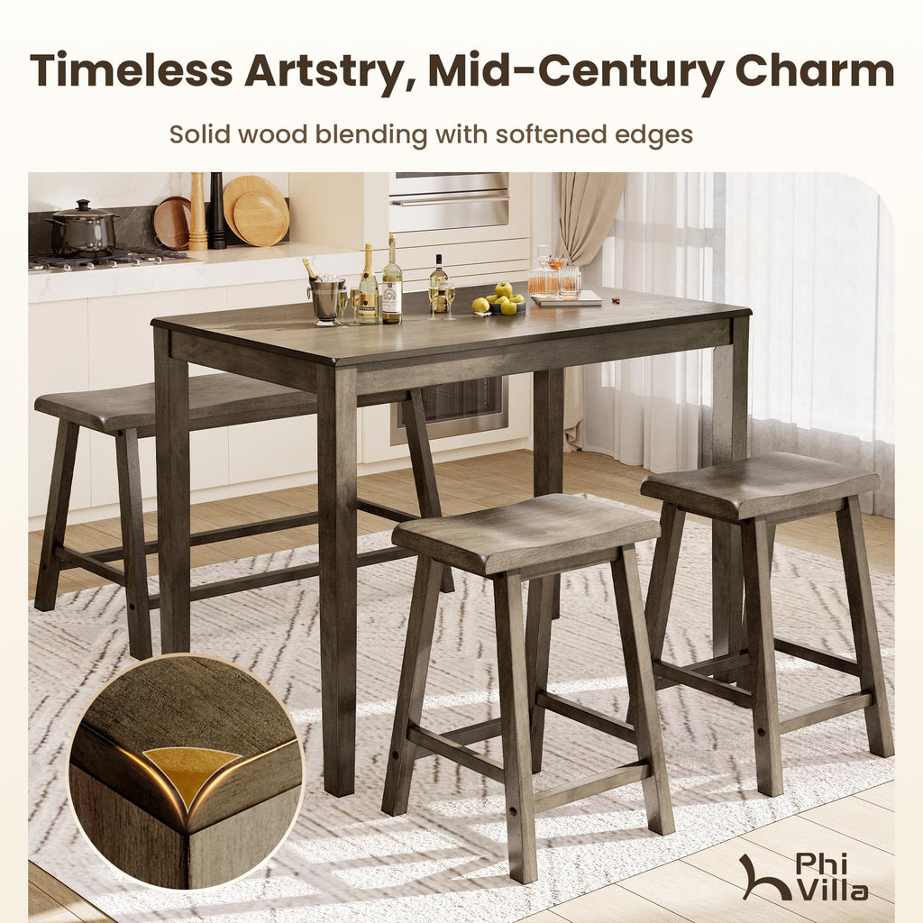 Counter Height Bar Table and Chairs Set for 4, Smoky Brown