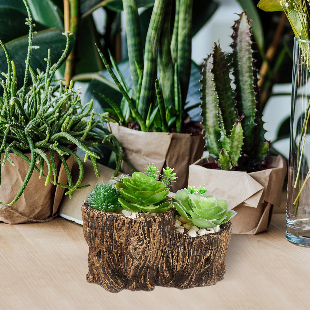 3 Pcs Driftwood Stump Log Concrete Succulent Planter, Classic