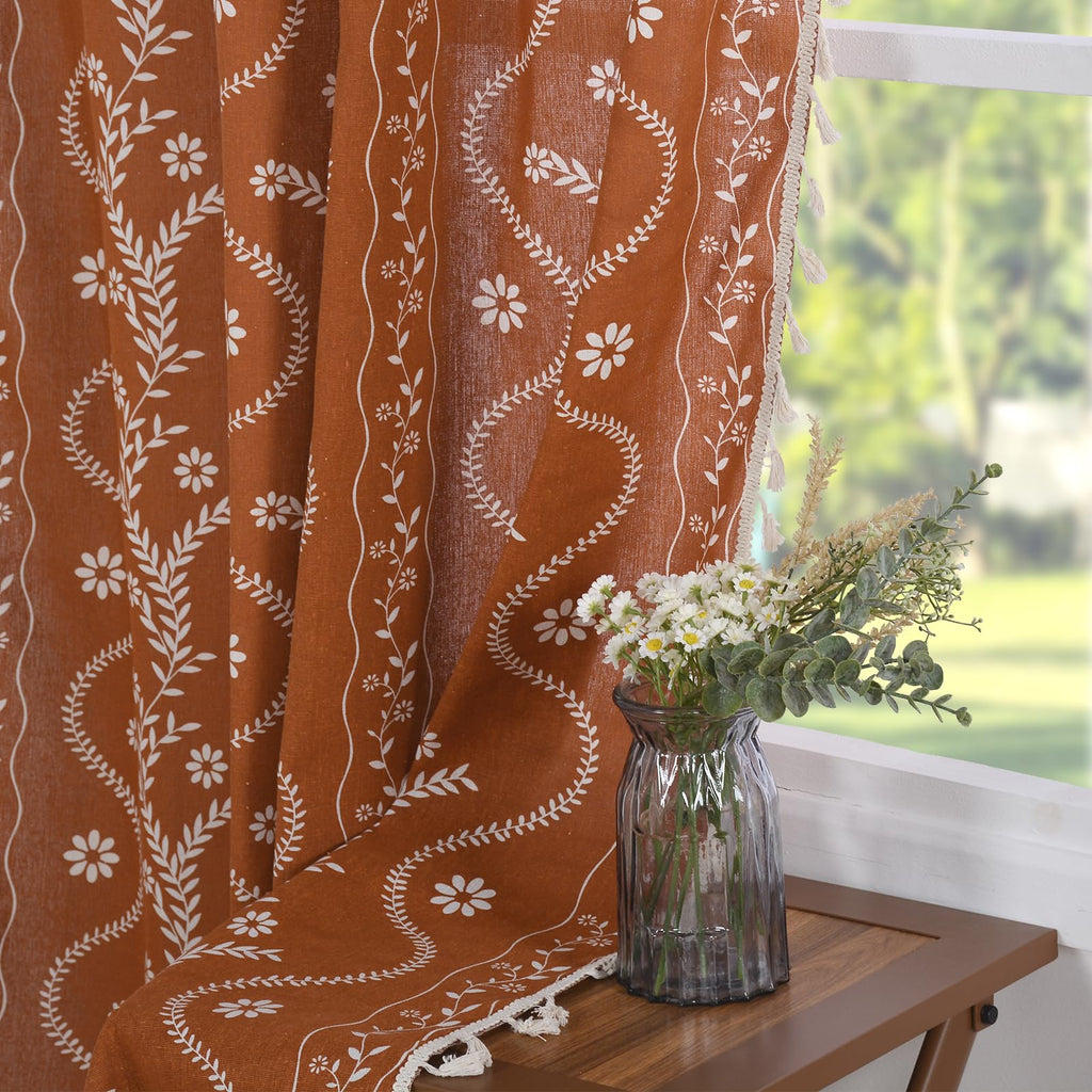 Burnt Orange 90 Inch Long Tassel Curtains 2 Panels