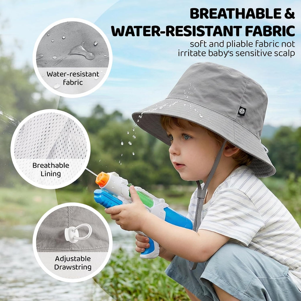 Toddler Bucket Hats UPF 50+ Baby Sun Hat Adjustable Kids Sun Protection Summer Hat Wide Brim Beach Hat for Boys Girls