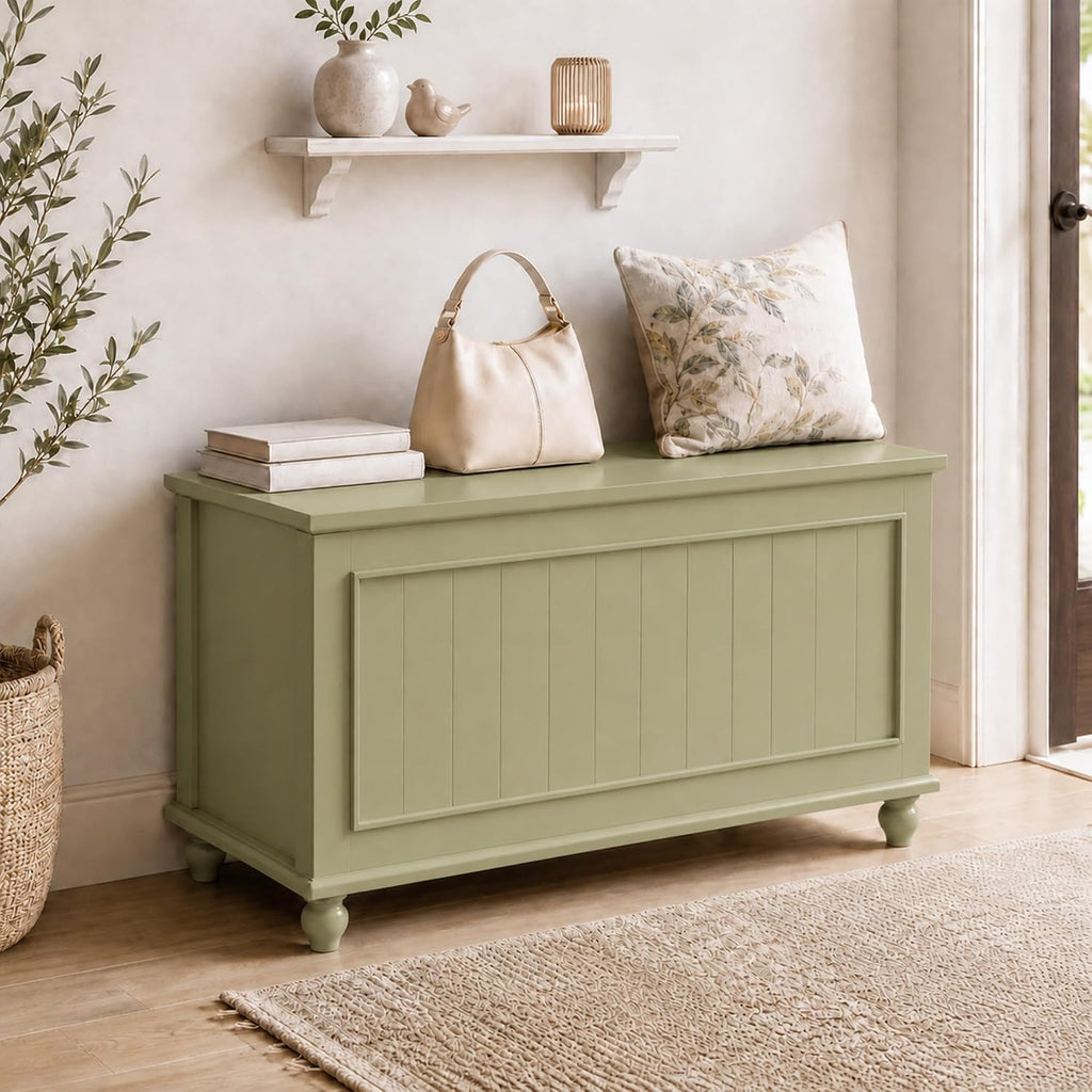 Vintage End of Bed Storage Bench, 39.4'' Wooden Chest with Flip Top, Green | Toy Storage Chest, Bedroom Trunk, 37.6