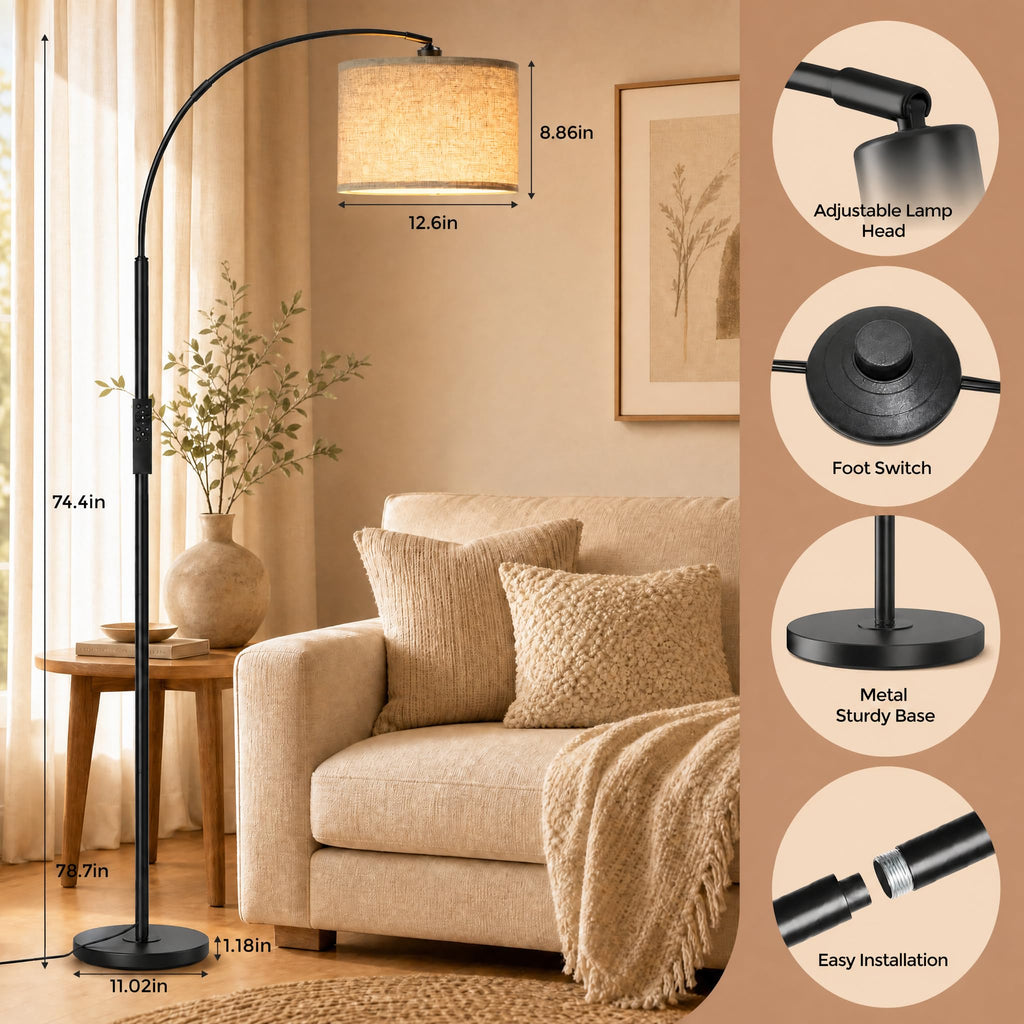 Arc Floor Lamps with Remote Control and Stepless Dimmable Color Temperature and Brightness Standing Lamp with