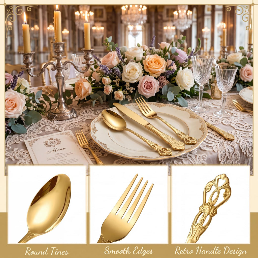 60 Pcs Royal Gold Silverware Set Stainless Retro Baroque Cutlery