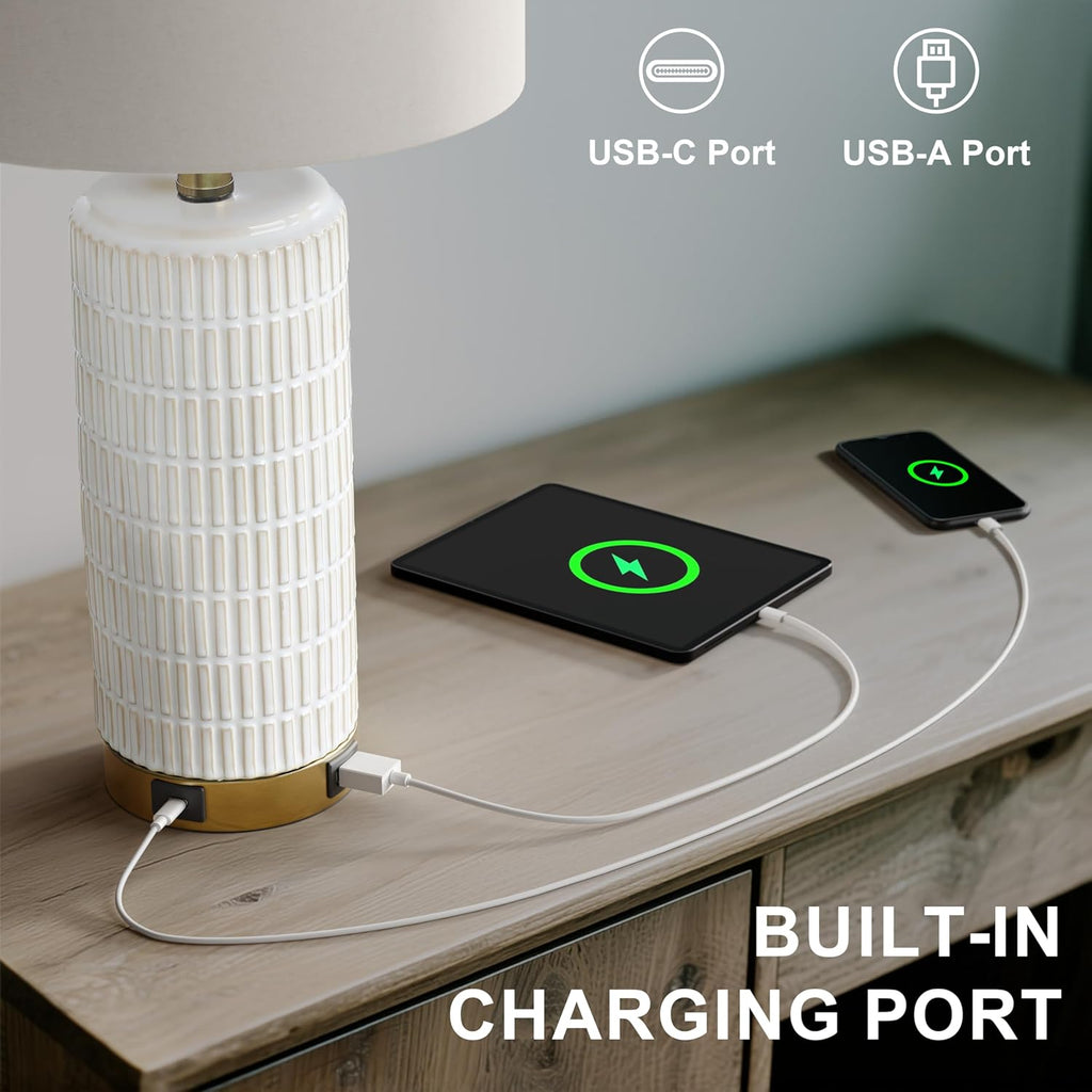 Touch Bedside Table Lamps with USB Ports Living Room, 25'' Dimmable Nightstand Touch Lamps