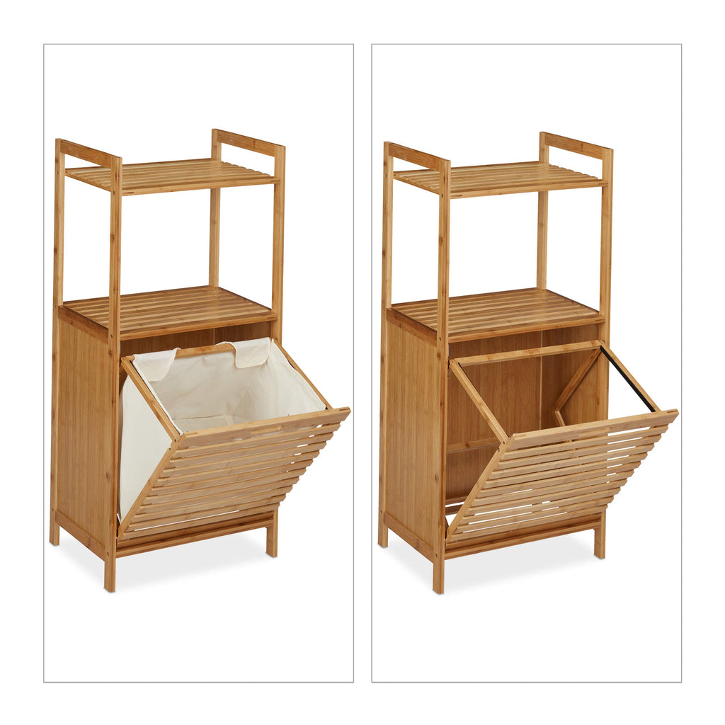 Laundry Cabinet with Laundry Basket, Bamboo Bathroom Shelf with Fold-Out Laundry Hamper, HBT 100 x 45.5 x 33.5 cm