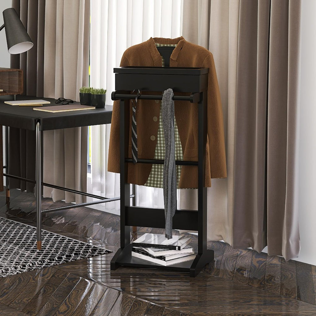 Men Wooden Suit Valet Stand, Black