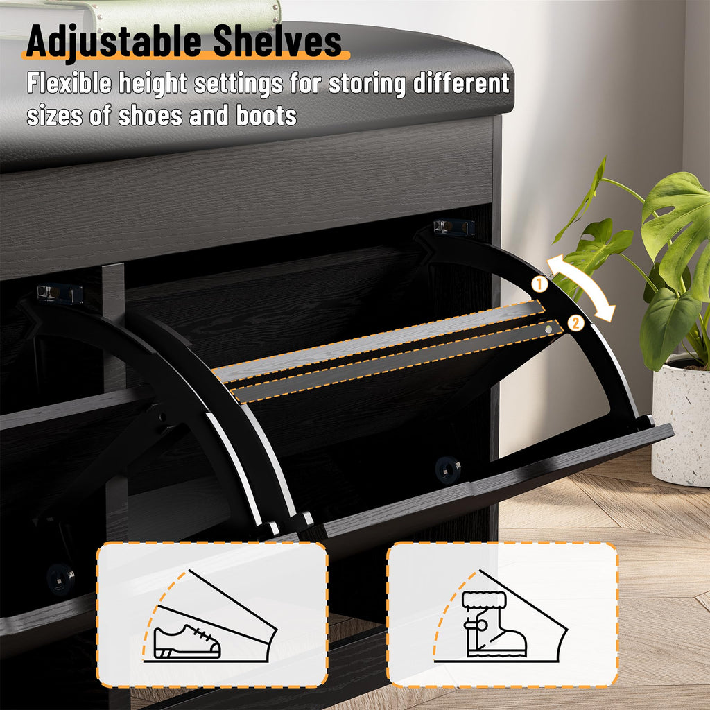 40" Shoe Storage Bench with Flip Drawers Padded Seat Cushion, Shoe Cabinet with Lift Top Storage Box, Shoe Bench Shoe