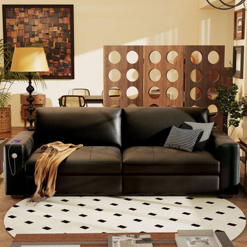 Faux Leather 89" Sofa, Modern Comfy Couch with Medium Firm Seat Cushion, Removable Cover, Wide Armrest, USB/Type-C