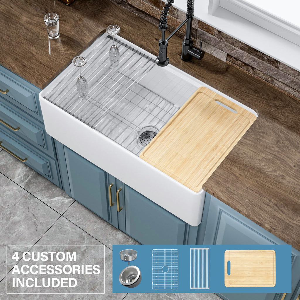 31" x 18" Apron Front Farmhouse Workstation Kitchen Sink White