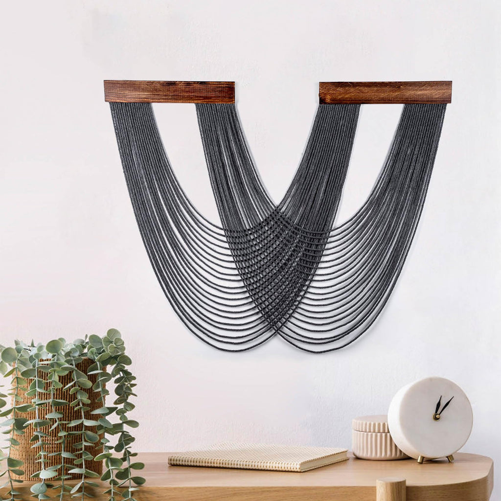 LB Grey Macrame Wall Hanging, Boho Tapestry Wall Hanging Macrame Wall Art Yarn Woven Wall Art Modern Home Decor