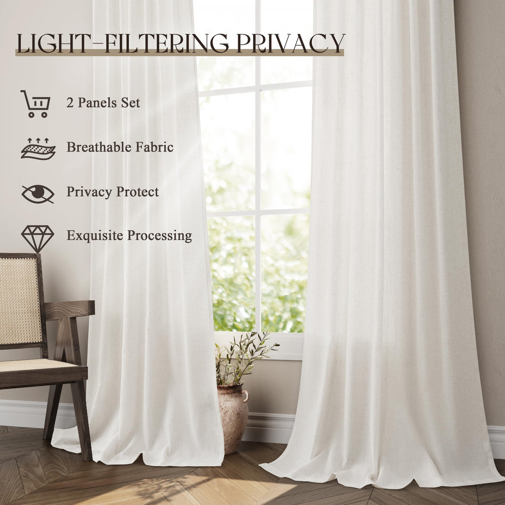 Natural Linen Grommet Curtains 84 Inch Long 2 Panels