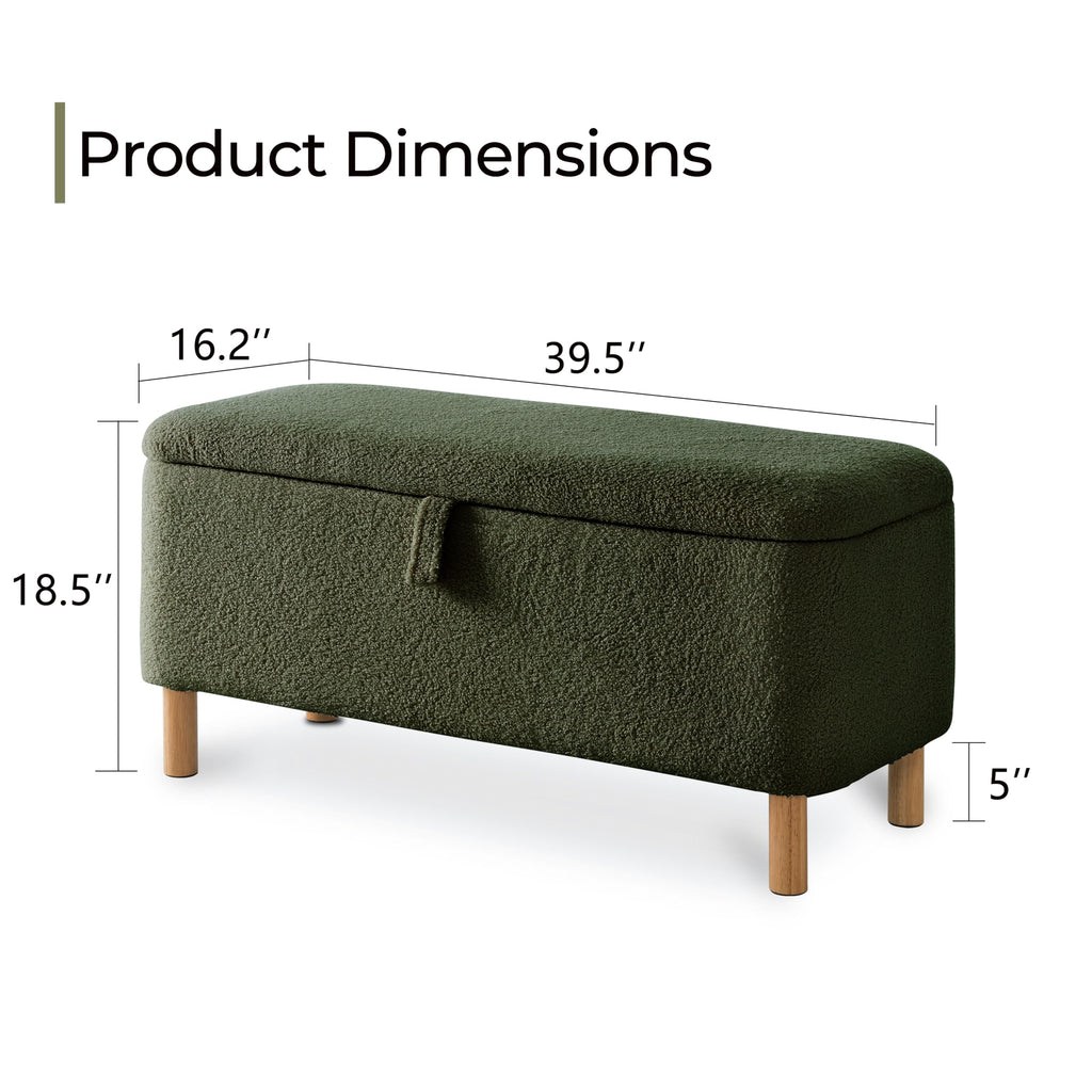 Boucle Storage Ottoman Bench end of Bed, Sherpa Upholstered Shoe Seat Storage Bench Bed Foot, Rectangle Cushion