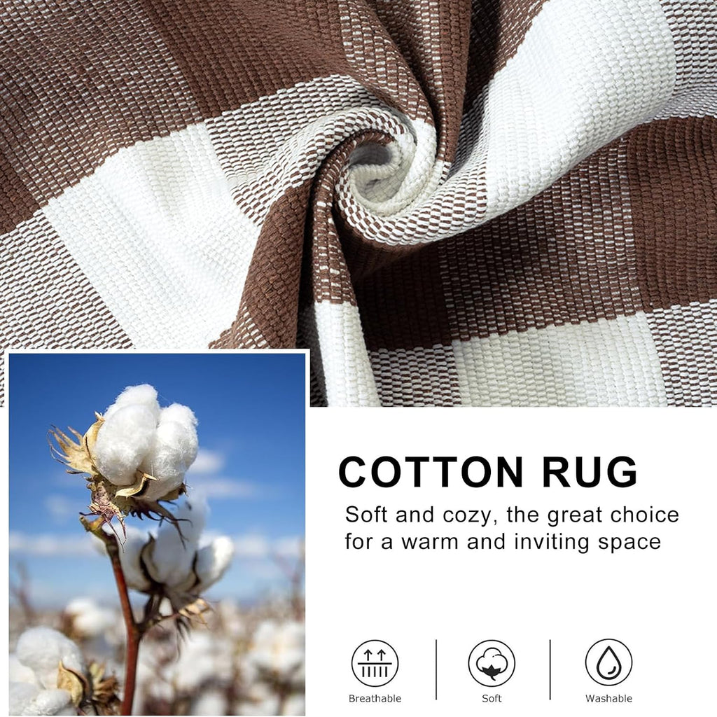 Fall Decor Khaki and White Checkered Outdoor Front Porch Rug