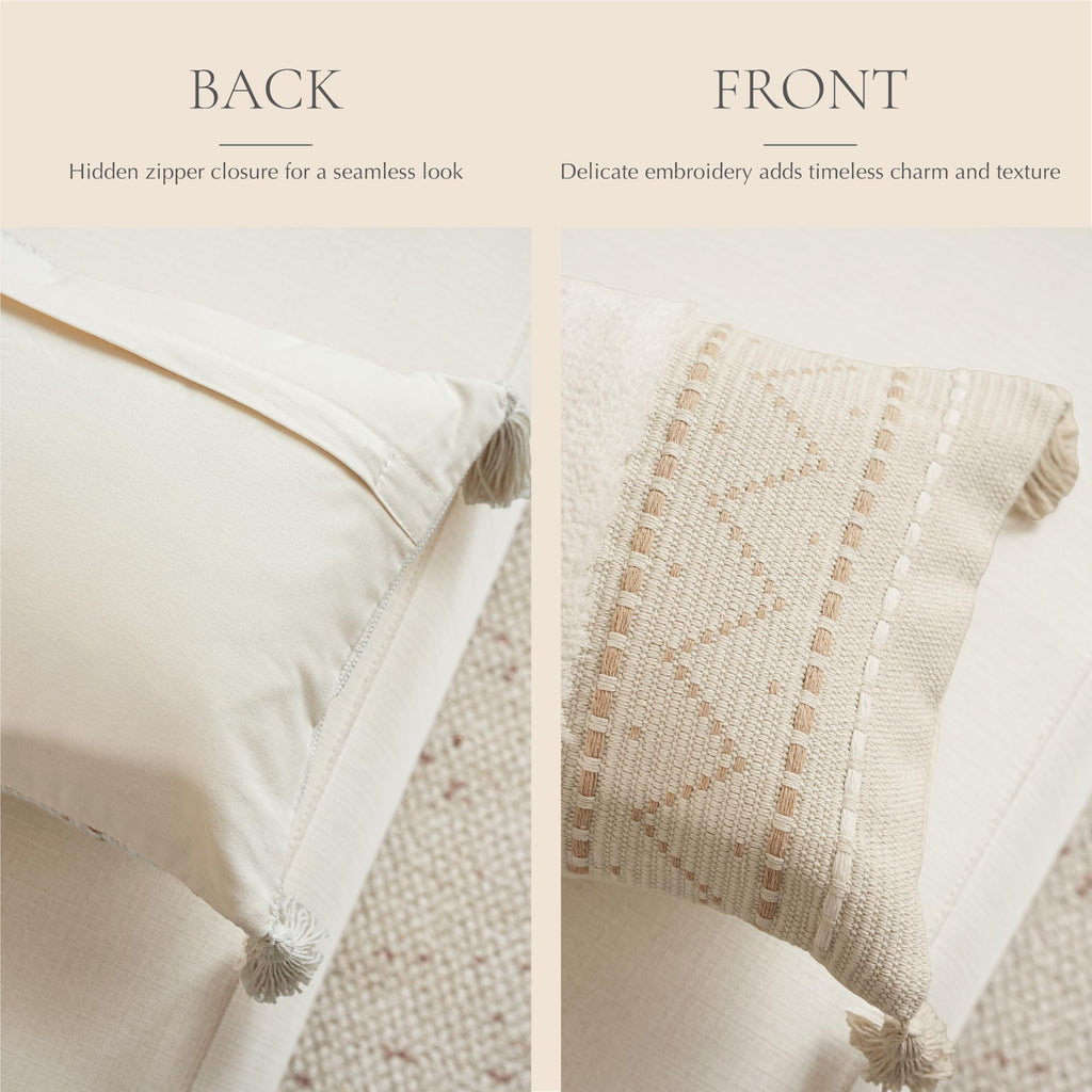 12x20 Lumbar Pillow Cover, Cream Neutral Beige Rectangular Decorative Cushion Cover, Boho Accent Pillowcase with