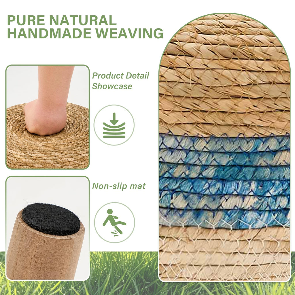 Grass Weave Pouf Ottomans Round Footstool Handmade Bohomian Decor