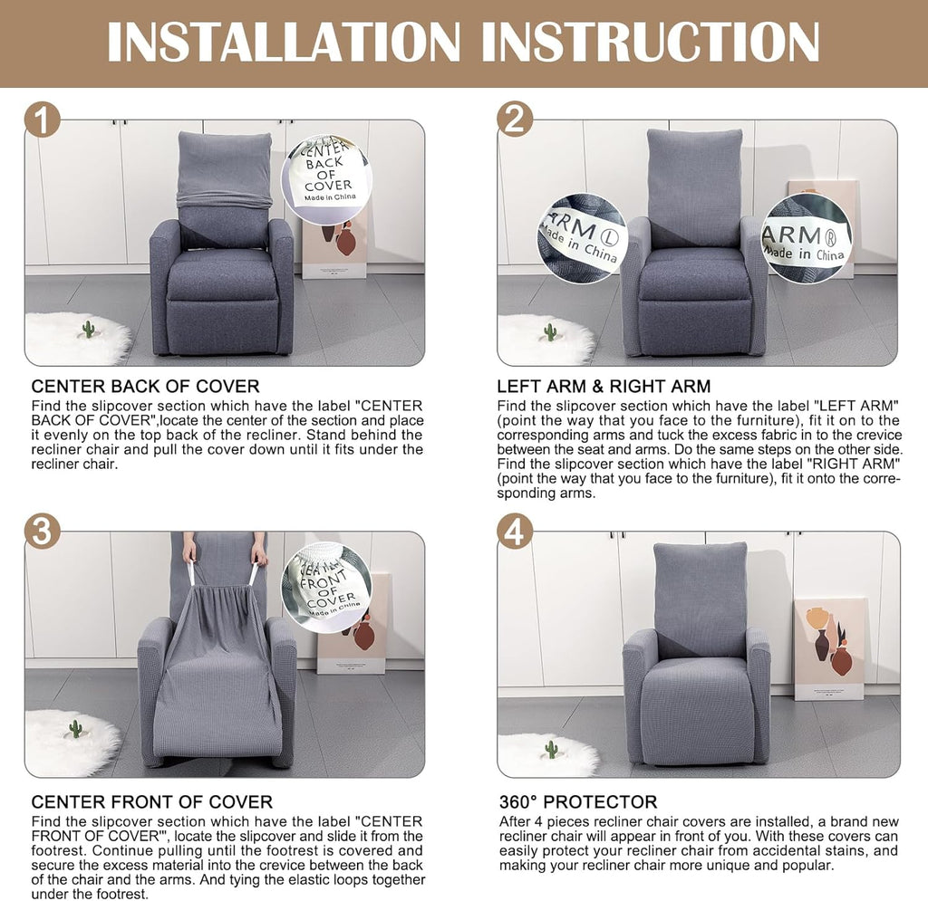 SearchI Recliner Chair Cover Jacquard Chair Covers 4 Piece