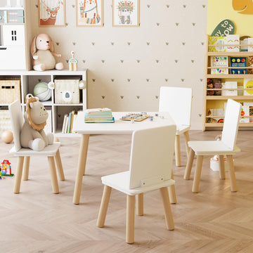 Kids Table and Chairs Set, 5 Pieces Toddler Table and Chair Set, Kids' Table & 4 Chair Sets, Kid Play Table for