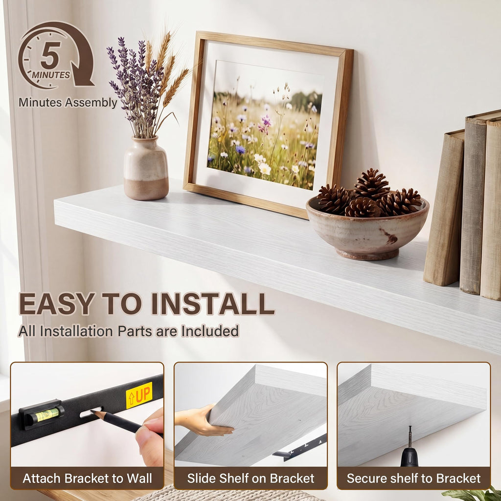 48in Long Floating Shelves for Wall Set of 2, Wood Wall Shelves Bedroom Kitchen Living Room Laundry Room, Modern