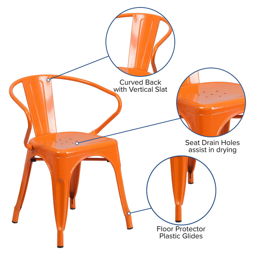 Roy Commercial Grade 4 Pack Orange Metal Indoor-Outdoor Chair with Arms