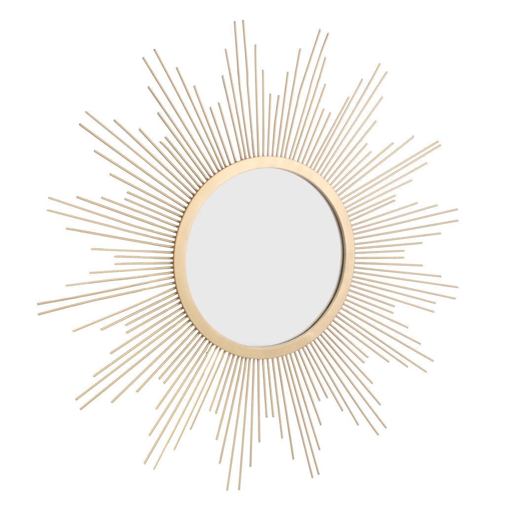 Round 23" Antique Gold Metal Starburst Hanging Wall Mirror with Attached Mounting Bracket, Decorative Decor for the