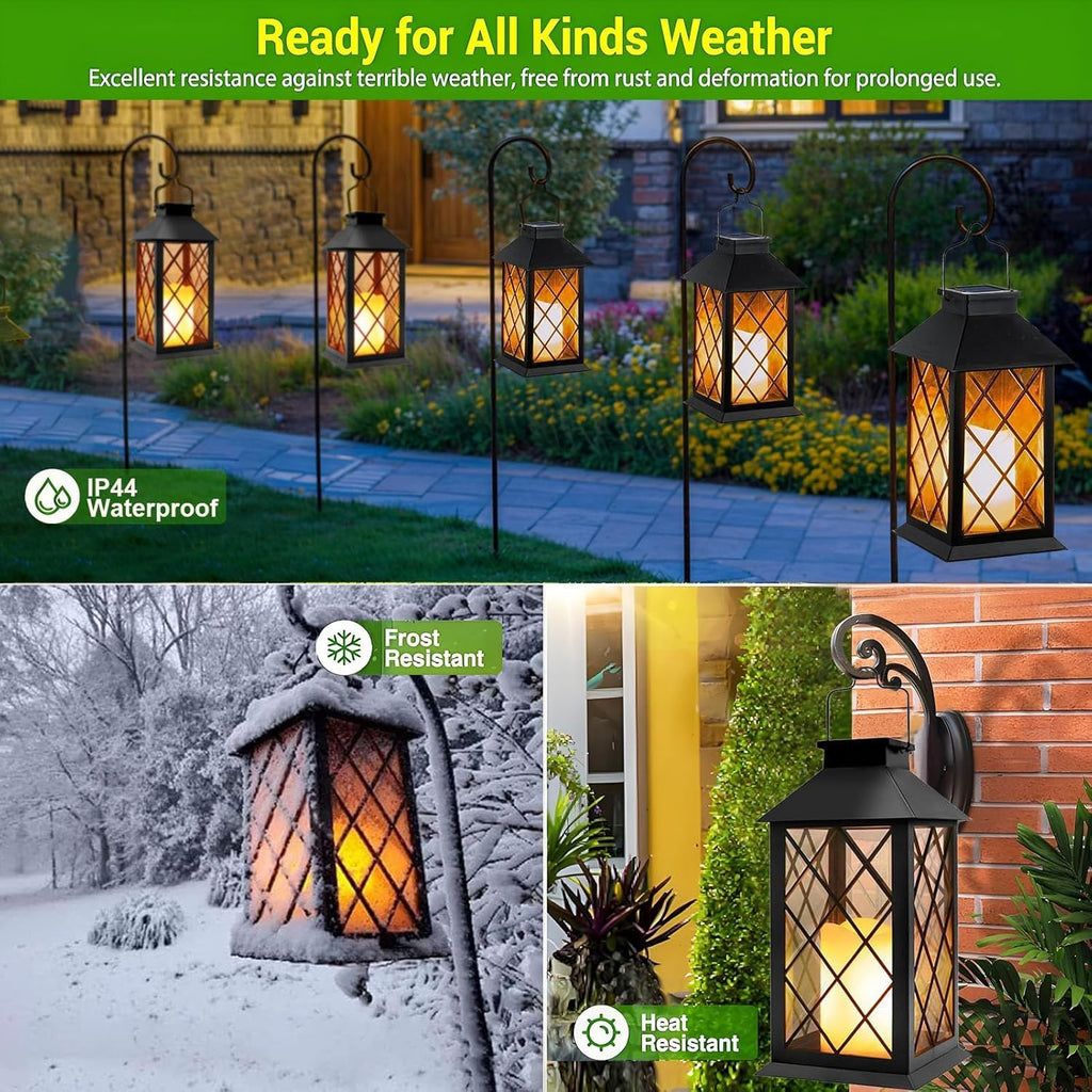 4 Pack Large Tempered Glass Solar Lanterns Outdoor Waterproof
