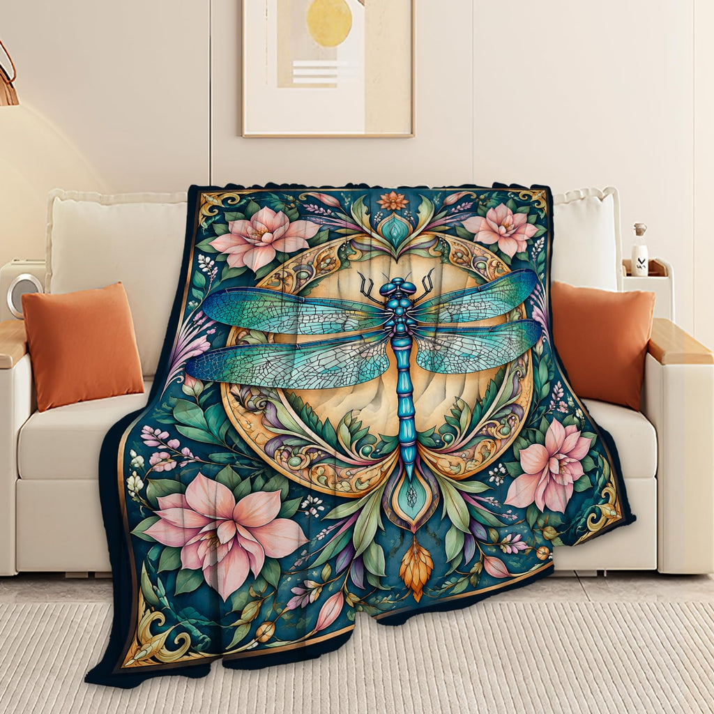 Boho Dragonfly Blankets, Floral Throw Blanket, Dragonfly Gifts, 40"X50"
