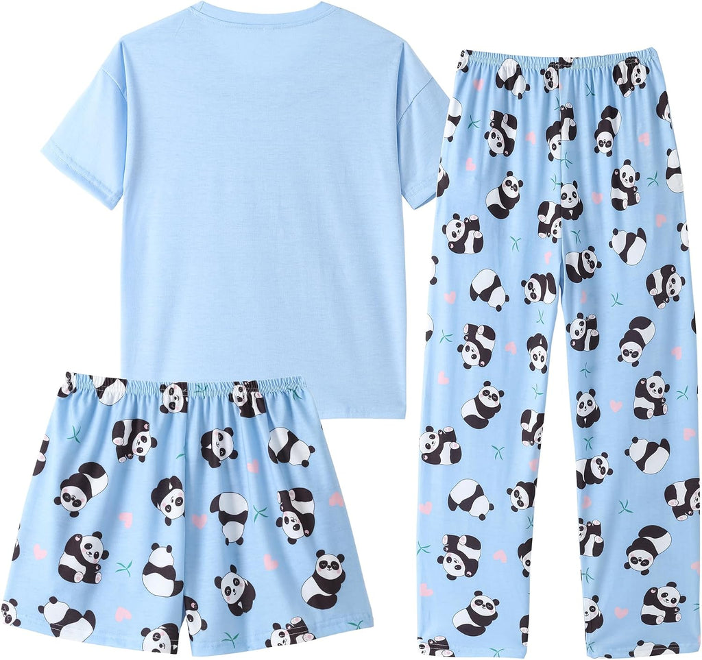 Girls Pajama Sets Summer Short Sleeve With Shorts & Pants Sleepwear