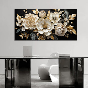 Large Gold and Black Flower Wall Art Botanical Picture Modern Artwork Office Teen Girls Room Kitchen 20x40 Inch
