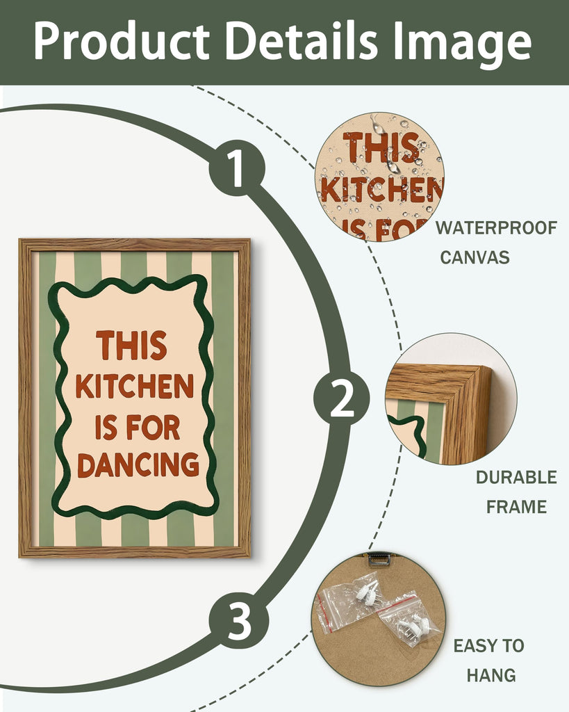 Framed This Kitchen Is for Dancing Wall Art, Kitchen Quote Canvas Print Poster, Vintage Farmhouse Typography Kitchen