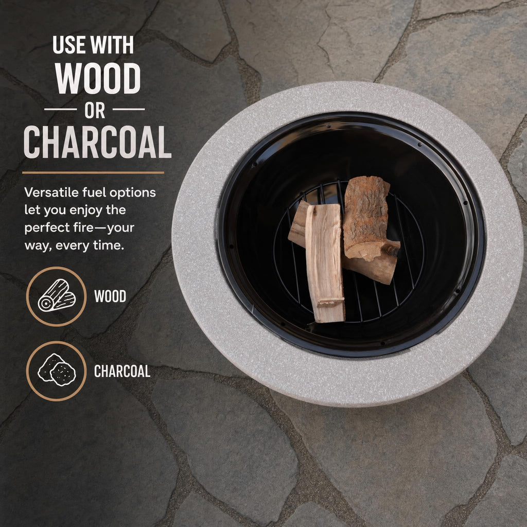 Round Wood Burning fire Pit Outdoor Fireplace -23 Gray