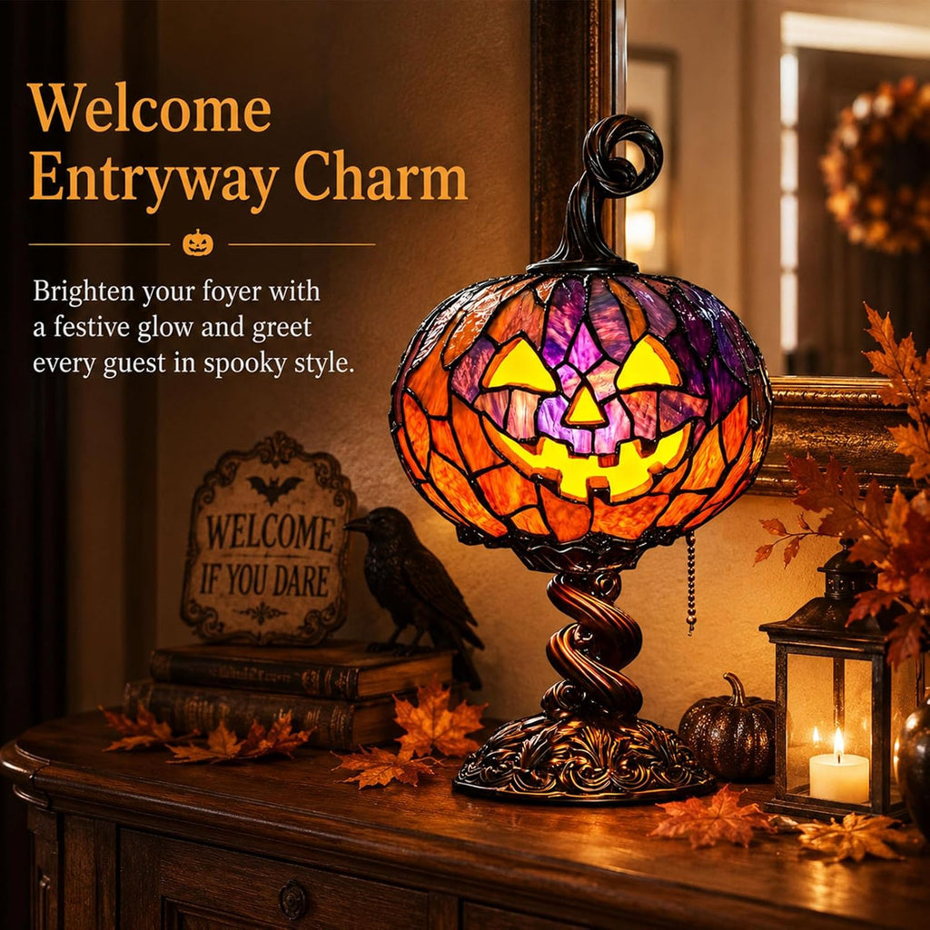 Halloween Stained Glass Pumpkin Lamp, Decorative Table Lamp Decor