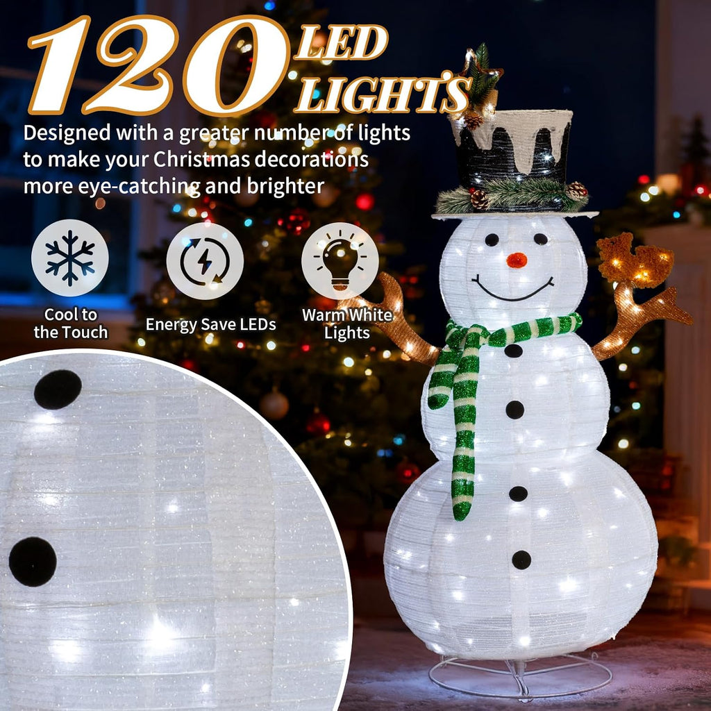 Snowman Christmas Outdoor Decoration, 4ft 120 LED Lighted Christmas Holiday Decorations, Snowman Yard Lights Backyard