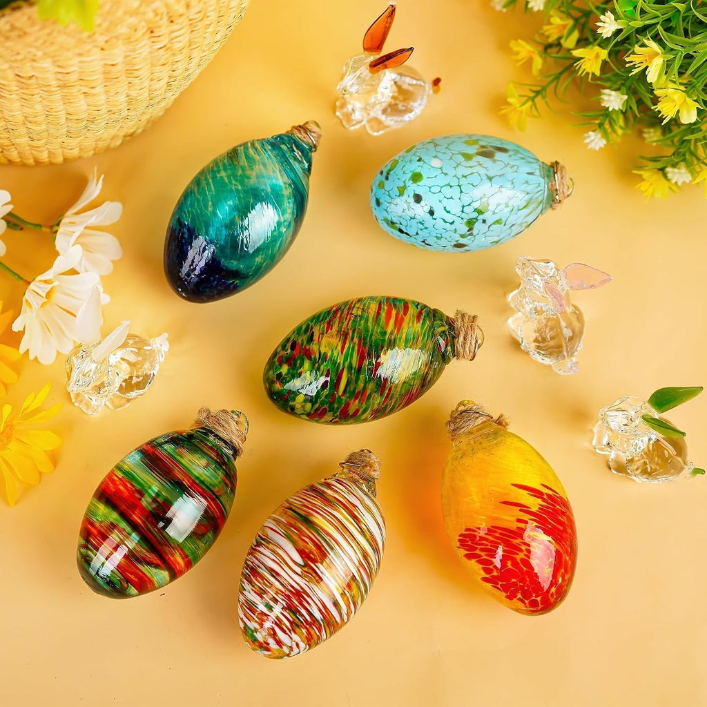 Hand Blown Glass Ball Egg Hanging Ornaments, Home Indoor Outdoor Decor - Set of 6