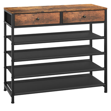 Shoe Rack, 5 Tier Shoe Storage Organizer with 2 Drawers, Metal Shoe Shelf for 16-20 Pairs of Shoes, with 4 Oxford