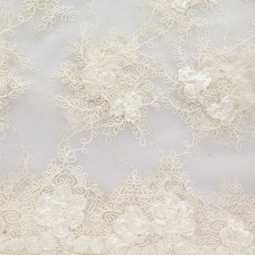 Corsage Lace Embroidered Roses on Mesh 54 Inch Wide Fabric by The Yard (F.E.) (Ivory)