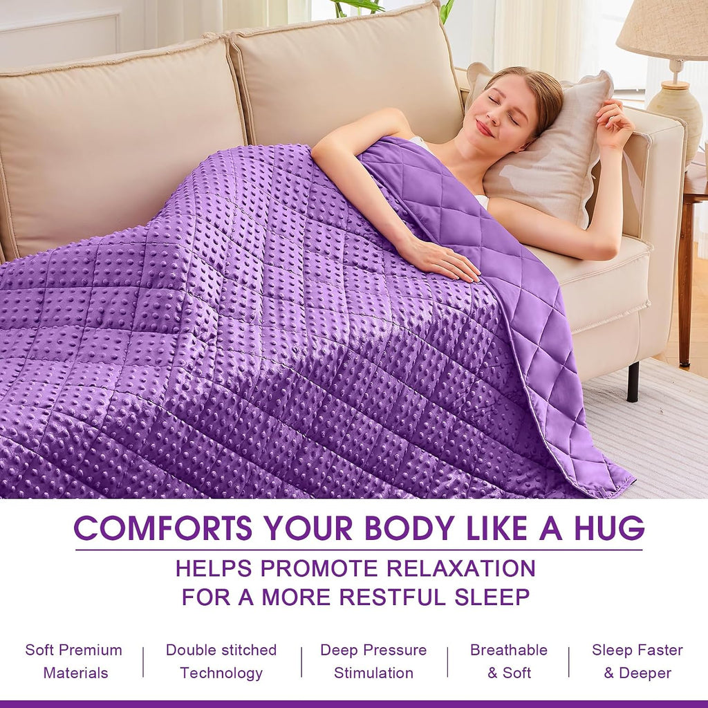 Purple Weighted Blanket for Adults 15lbs, 48"x72", Twin Full Size Cooling Minky Heavy Throw Blanket for 140-160lbs