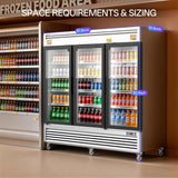 82" W 3-Door Commercial Beverage Refrigerator, 78.2 Cu.ft Glass Door Display Coo
