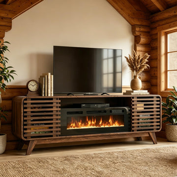 Fireplace TV Stand for 90" TVs, 80inch, Walnut
