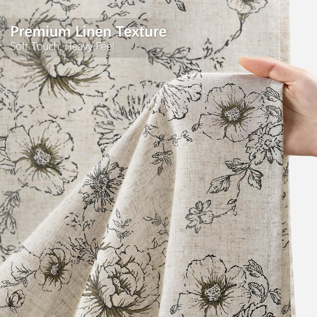 Farmhouse Floral Vintage Shower Curtain, Black Linen Pattern Shower Curtains , Tan Taupe,72x72