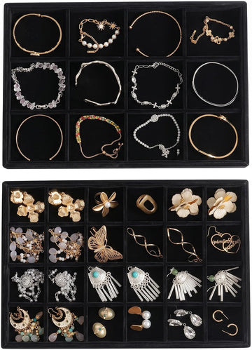 Jewelry Trays for Drawer Jewelry Organizer and Storage - Set of 2