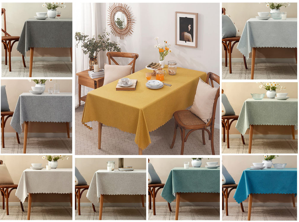 Woven Solid Color Scalloped Tablecloth 56" W x 56" L - Light Blue Wrinkle-Free, Heat-Resistant Washable Table Cover