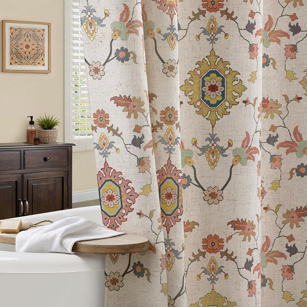 Boho Vintage Shower Curtain, Aesthetic Bohemian Patterned Shower Curtains, 72Wx84H