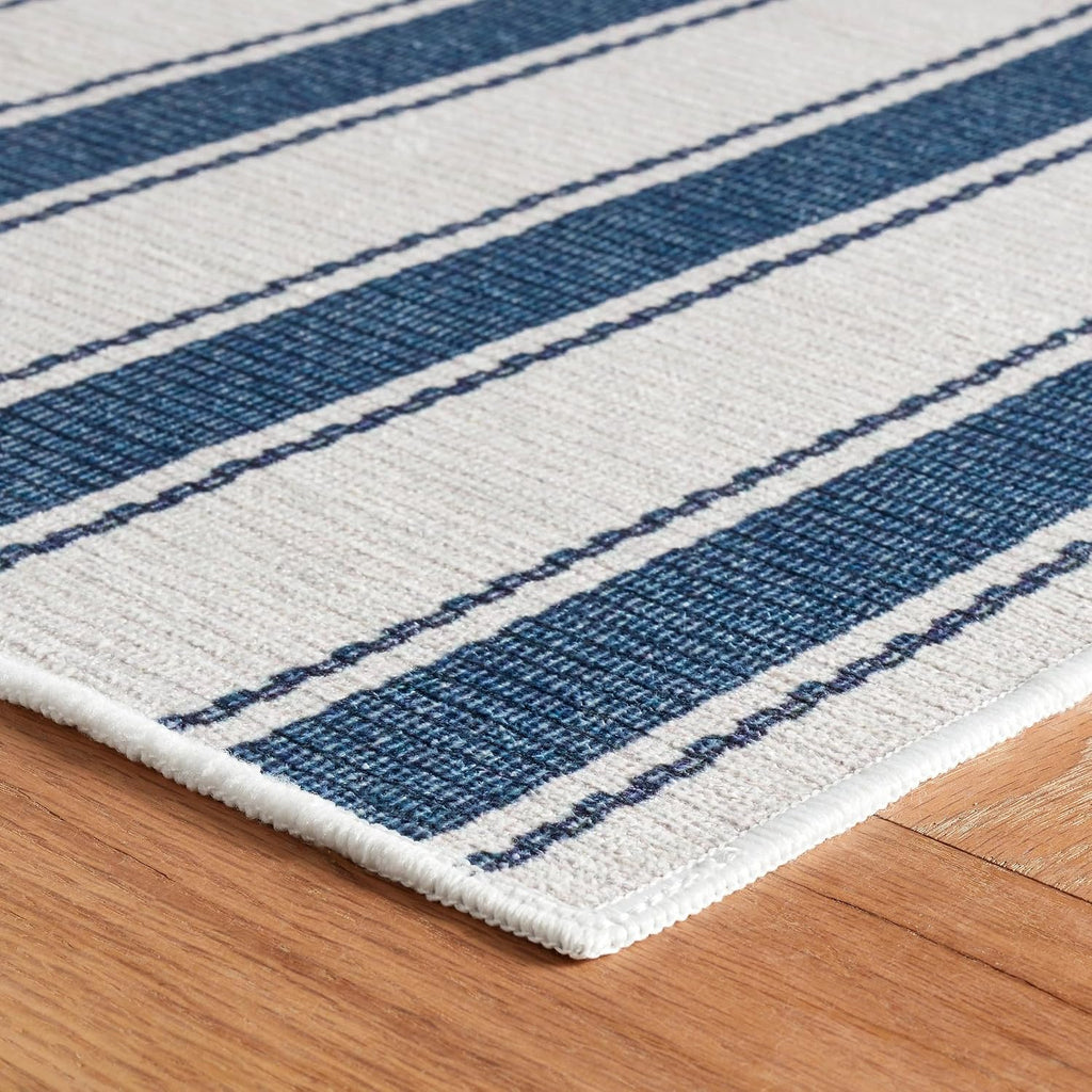Blue Awning Blue Striped Washable Rug